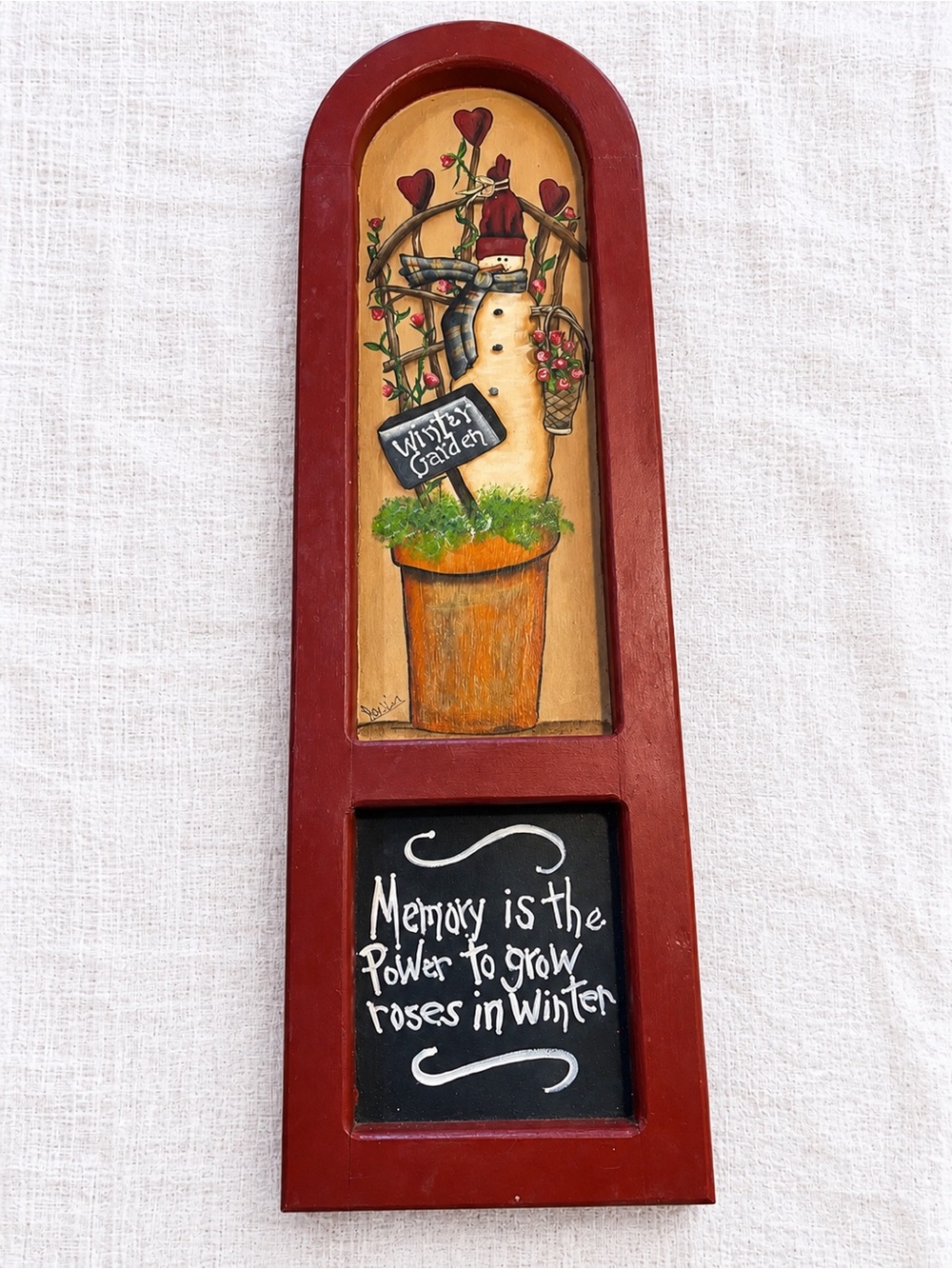 Vintage Snowman Winter Garden Wooden Wall Plaque 25” Primitive Folk Art Decor